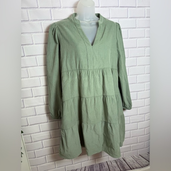 Lucky Brand Boho Tiered sage green Dress Size M - Picture 4 of 14
